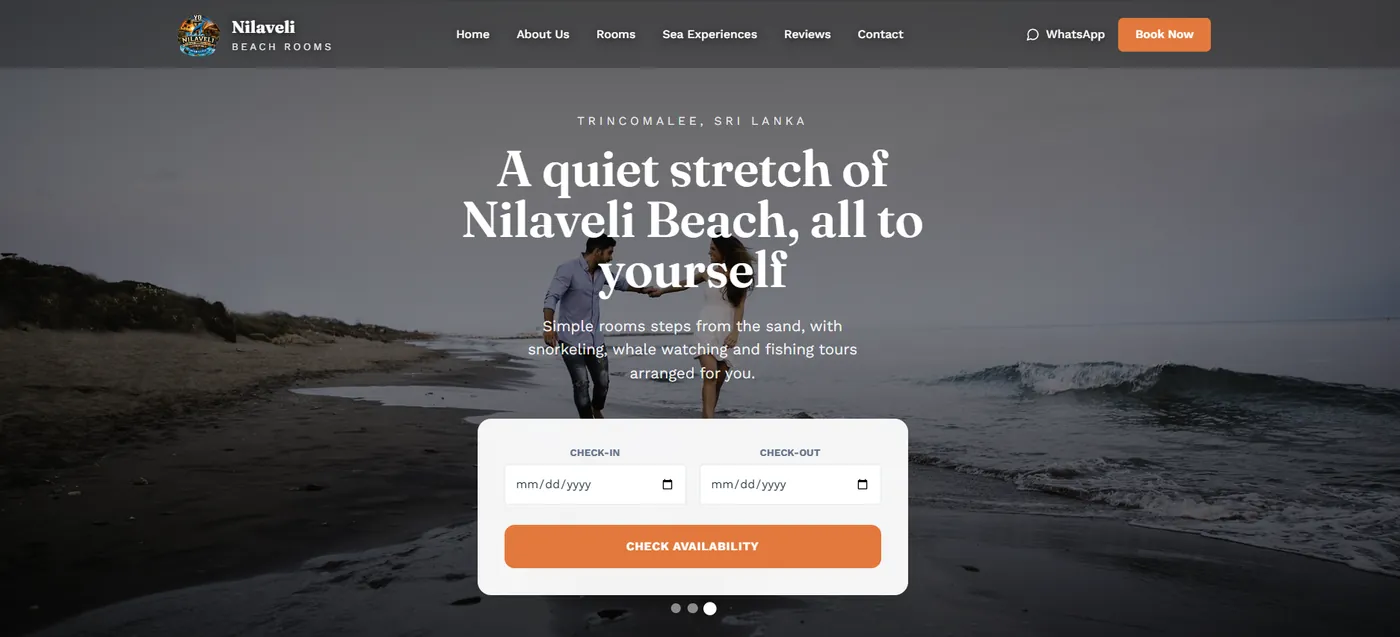Nilaweli Beach Resort website with online room booking system developed by IT Coda